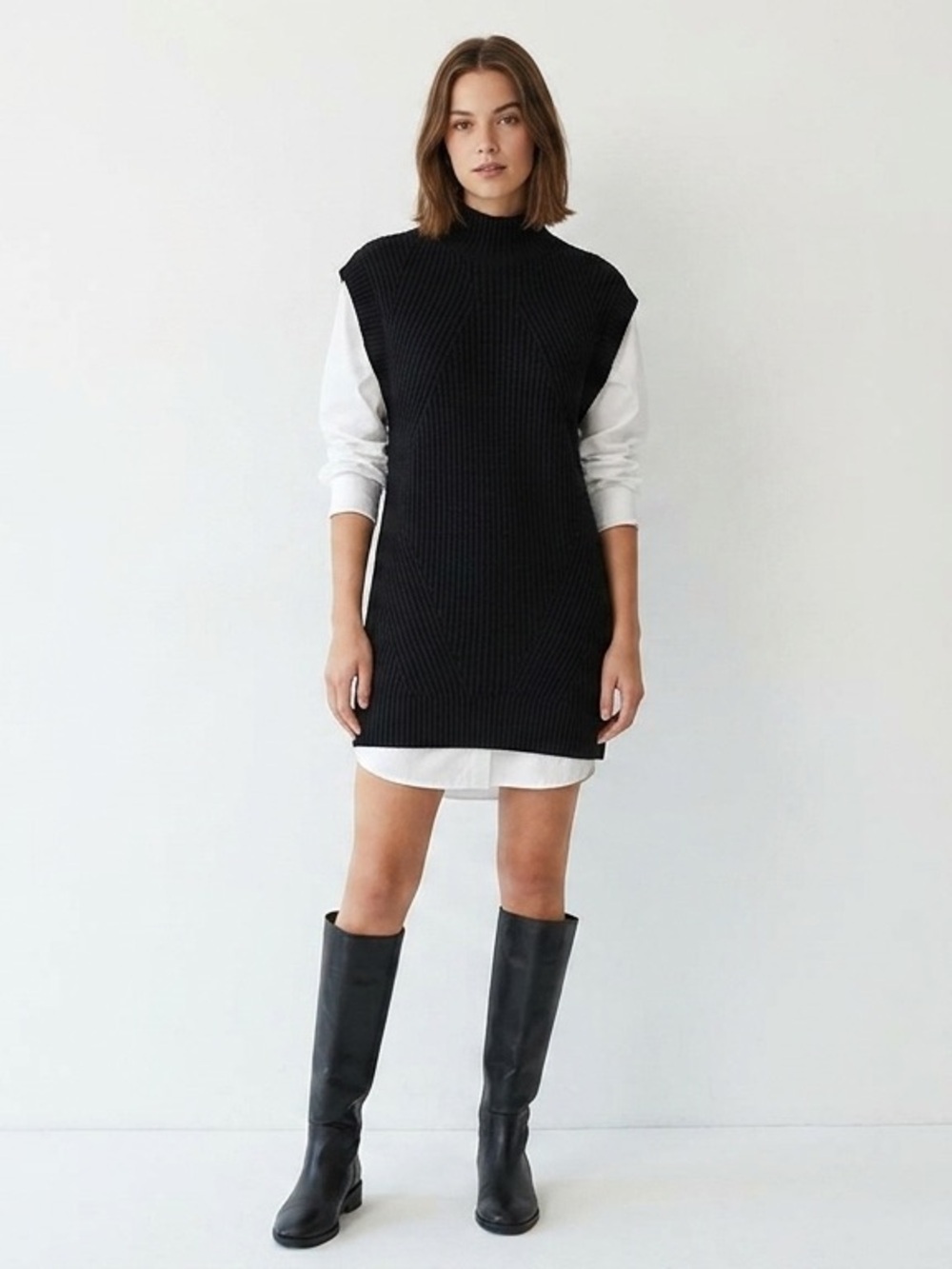 Free Assembly Black Sleeveless Mock Neck Sweater Dress Medium